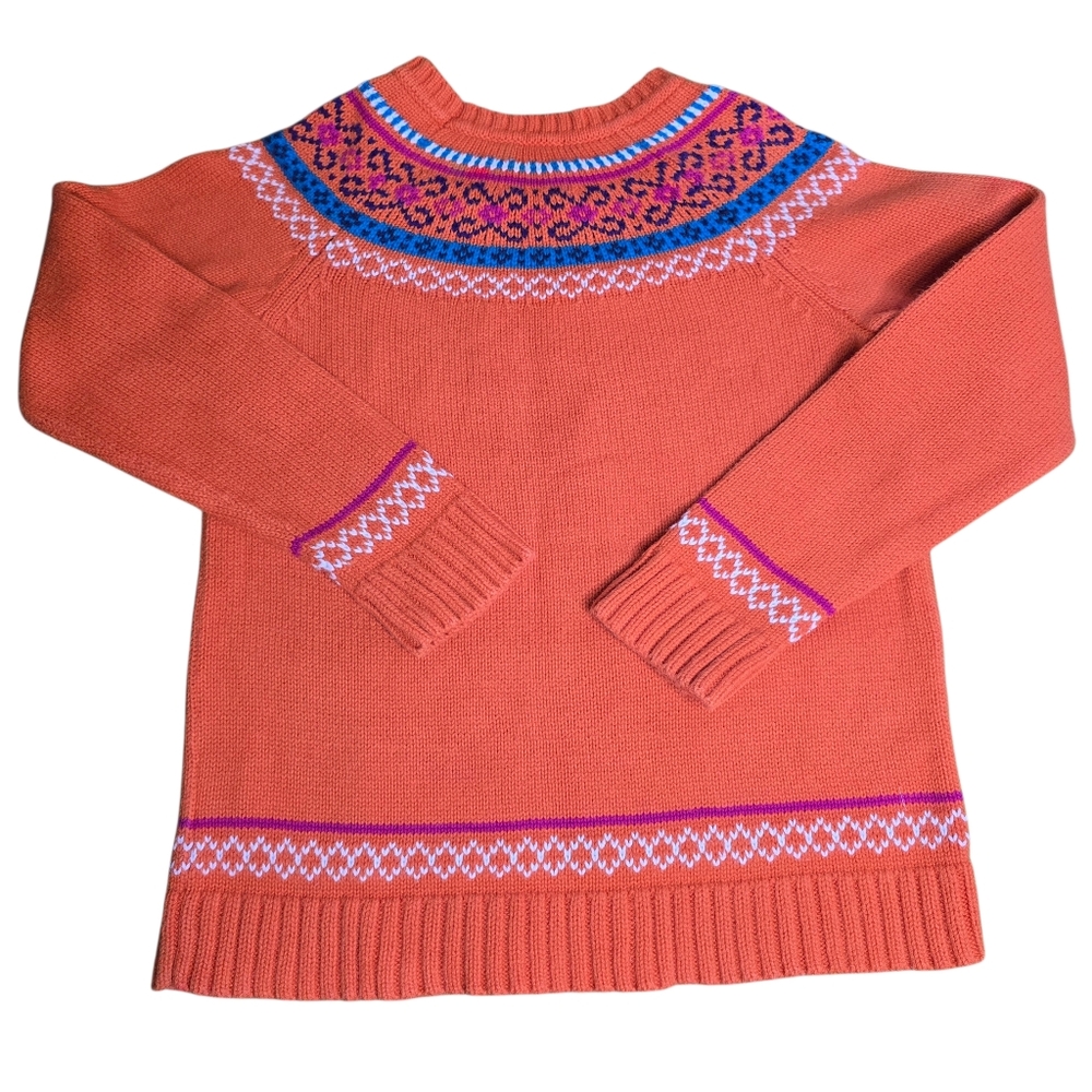 Hanna Andersson Fairisle Size 120 Orange Sweater with Blue and Pink Accents